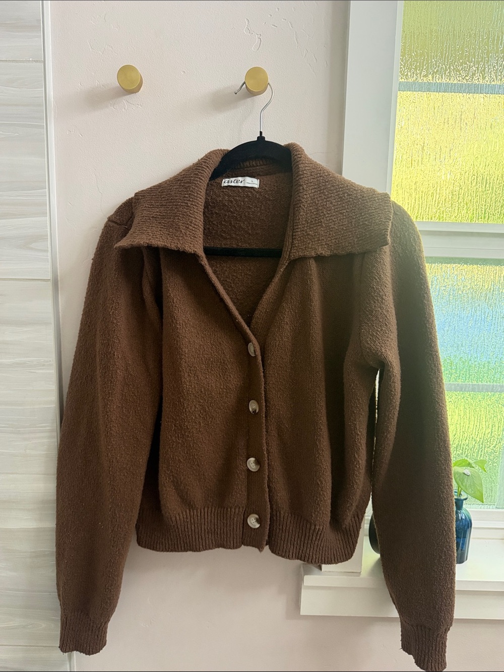 Astr Tan Button-Front Textured Collar Cardigan